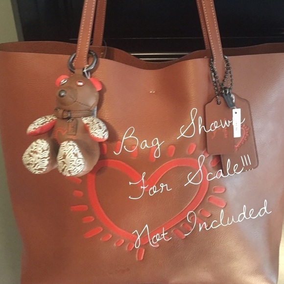 Coach Keith Haring Bear Rare Bag Charm Fob Red Brown Keychain - Picture 4 of 4